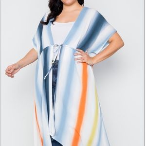 PLUS SIZE MULTI BLUE KIMONO COVER UP TOP 1X-3X